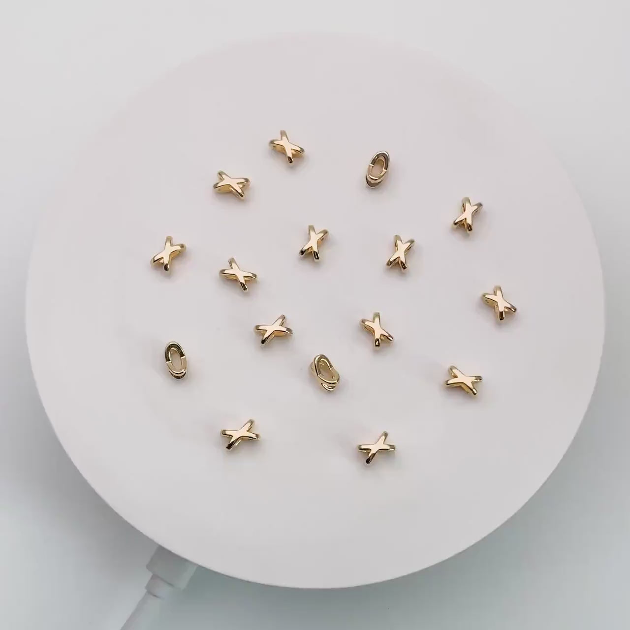 10pcs Gold X Shape Slider Spacer Beads, 8x5mm, 18K Gold plated Brass, Slider Bead for Leather Cord or Bracelet (GB-4277)