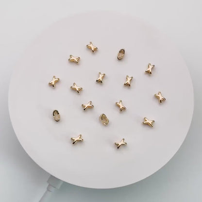 10pcs Gold X Shape Slider Spacer Beads, 8x5mm, 18K Gold plated Brass, Slider Bead for Leather Cord or Bracelet (GB-4277)