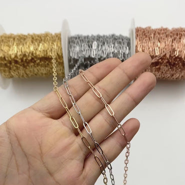 Paperclip Chain Chain, Gold/ Rhodium (silver)/ Rose Gold, Oval Link 3.2x9mm, Long Cable Chain (#LK-272)/ 1 Meter=3.3ft