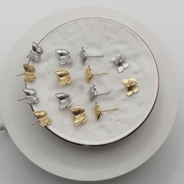 10pcs Gold/ Silver Butterfly Ear post, Gold/ Rhodium plated Brass, Dianty Butterfly Ear Studs, Jewelry Supplies (GB-3831)