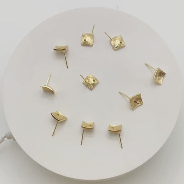 10pcs Square Earring Posts with Loop/ Hole, Real Gold Plated Brass Ear Stud, Lead Nickel Free (GB-071)