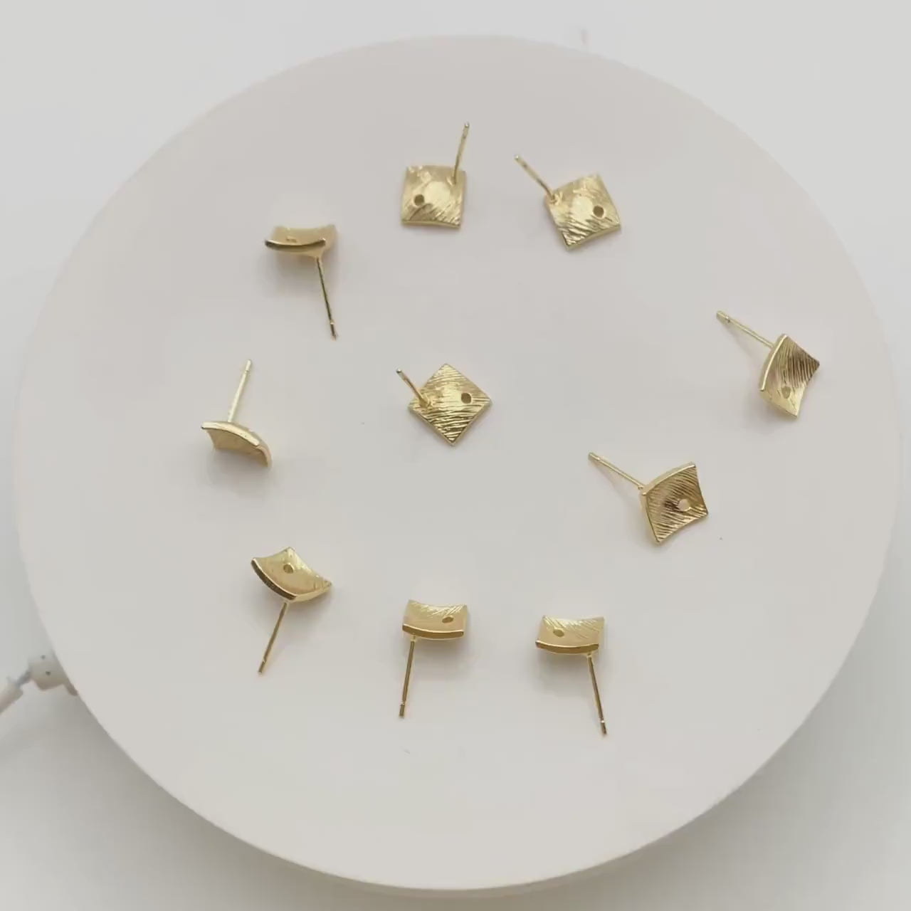 10pcs Square Earring Posts with Loop/ Hole, Real Gold Plated Brass Ear Stud, Lead Nickel Free (GB-071)