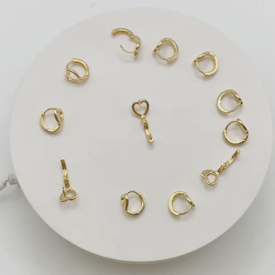 10pcs Gold Heart Hoop Earrings, 18K Gold plated Brass, Huggie Earrings, Minimalist Earring, Small Gold Hoops Earring (GB-3208)
