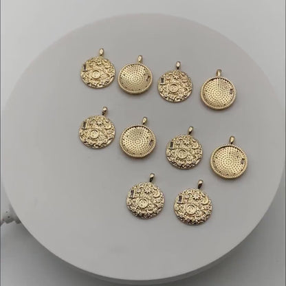 4pcs CZ Pave Gold Round Moon Star Charms, 18K Gold plated Brass, Disk Pendants (GB-2394-D)
