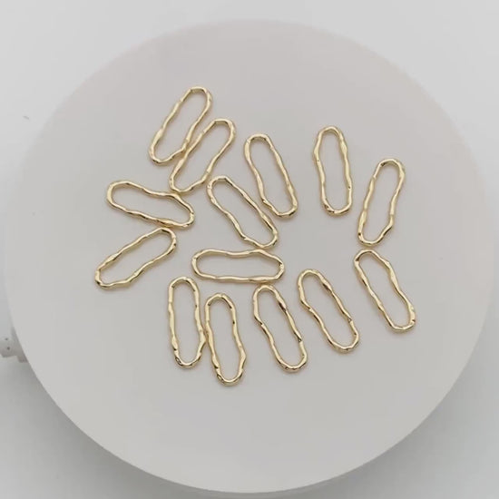 10pcs Gold Hammered Irregular Long Oval Charms, 18K Gold plated Brass Ring, Geometric Hoop Oval Pendants (GB-2750-C)