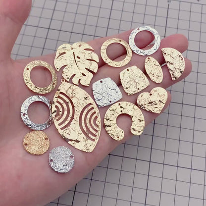 10pcs Gold/ Silver Tone Hammered Charm Connectors, Gold/ Rhodium plated Brass, Rustic Geometric Pendents (GB-1422)