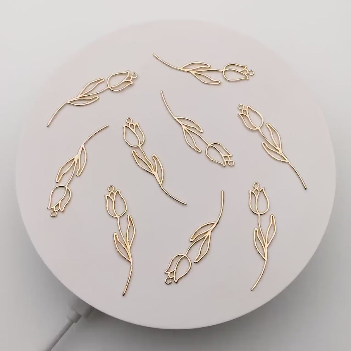 10pcs Gold Hollow Tulip Charms, 18K Gold plated Brass, Flower Earring Pendants (GB-4425-H)