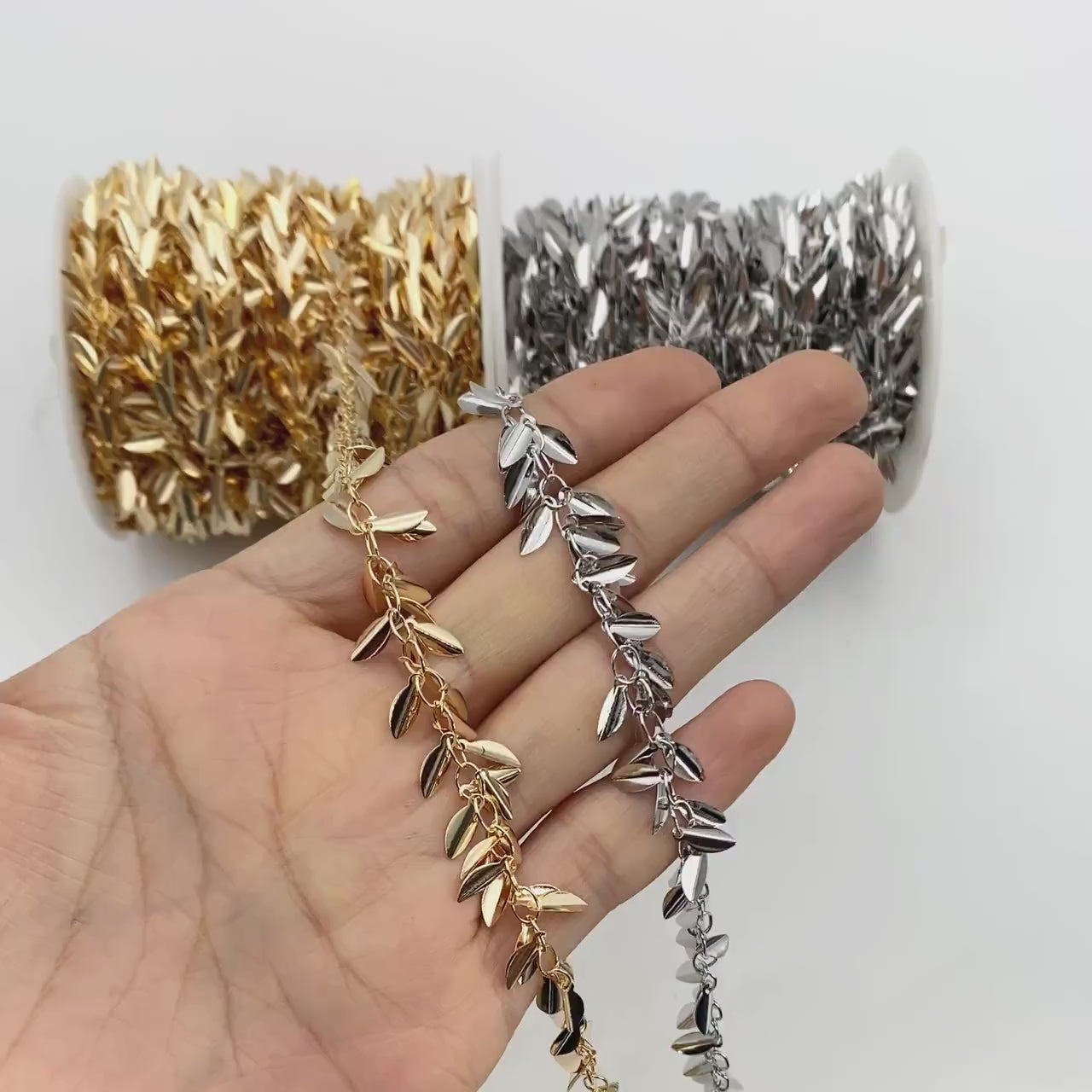 Gold/ Sliver Tone Leaf Chain, Real Gold/ Rhodium plated Brass, Designer Leaf Chain Wholesale (#LK-197)/ 1 Meter=3.3ft