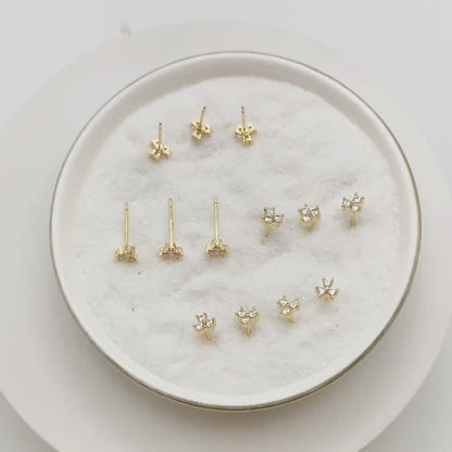 10pcs Gold Plated CZ Pave Ear Posts: Tiny Trinity Stud Earrings (GB-3395)