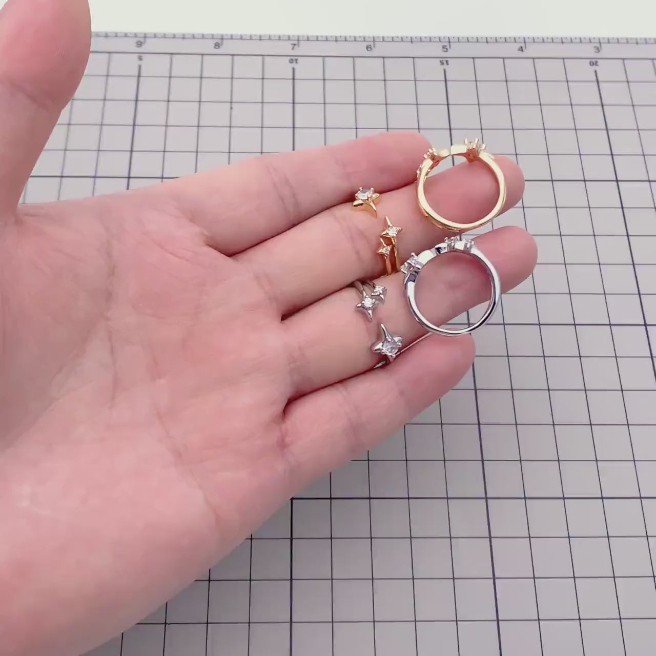 4pcs CZ Pave Gold/ Silver North Star Ring, Dainty Rings, Adjustable Ring, Statement Ring (JZ-007)