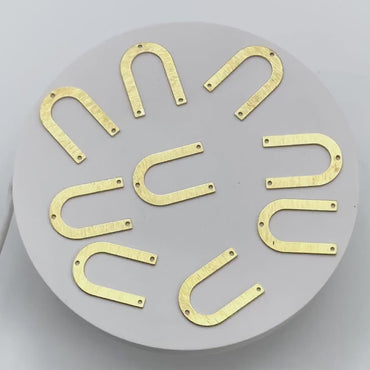 10pcs Raw Brass Brushed U Shaped Connectors With 3 Holes, Brass Findings Wholesale  (RB-308)