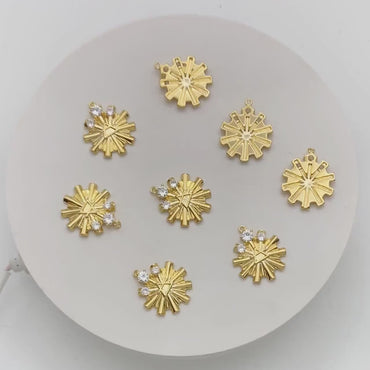 4pcs CZ Pave Rudder Charms, 18K Gold plated Brass Flower Pendants (GB-1974)