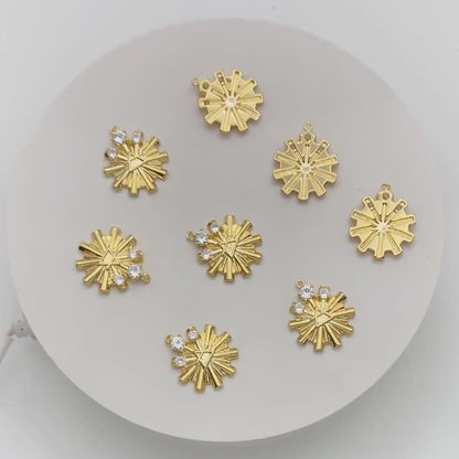 4pcs CZ Pave Rudder Charms, 18K Gold plated Brass Flower Pendants (GB-1974)