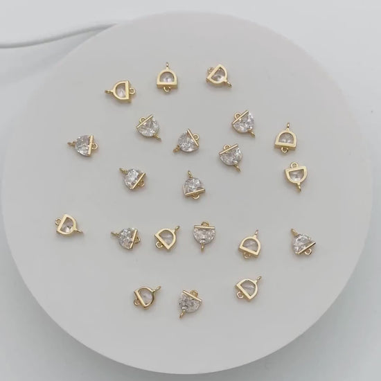 4pcs CZ Pave Gold Half Round Connectors, Gold plated Brass Semicircle Link Charms (GB-3220)