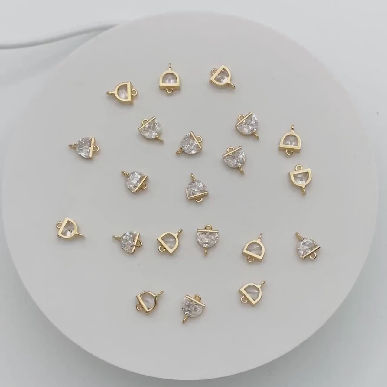 4pcs CZ Pave Gold Half Round Connectors, Gold plated Brass Semicircle Link Charms (GB-3220)