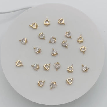 4pcs CZ Pave Gold Half Round Connectors, Gold plated Brass Semicircle Link Charms (GB-3220)