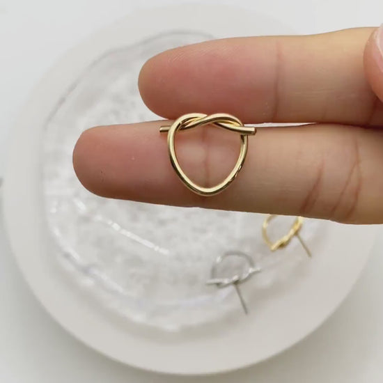 10pcs Gold/ Silver tone Heart Wire Earring Posts 18x14mm, Gold/ Rhodium plated Brass Ear Stud Components (GB-525)