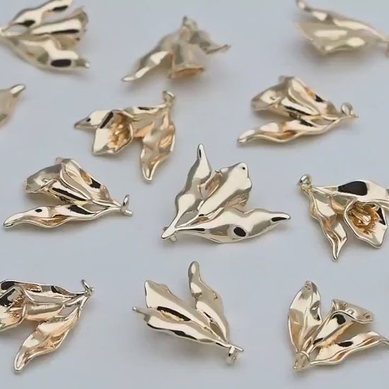 10pcs Gold Flower Charms, Gold plated Brass, Pearl Peg Mounts, Half Drilled Pearl Settings (GB-3770-F)