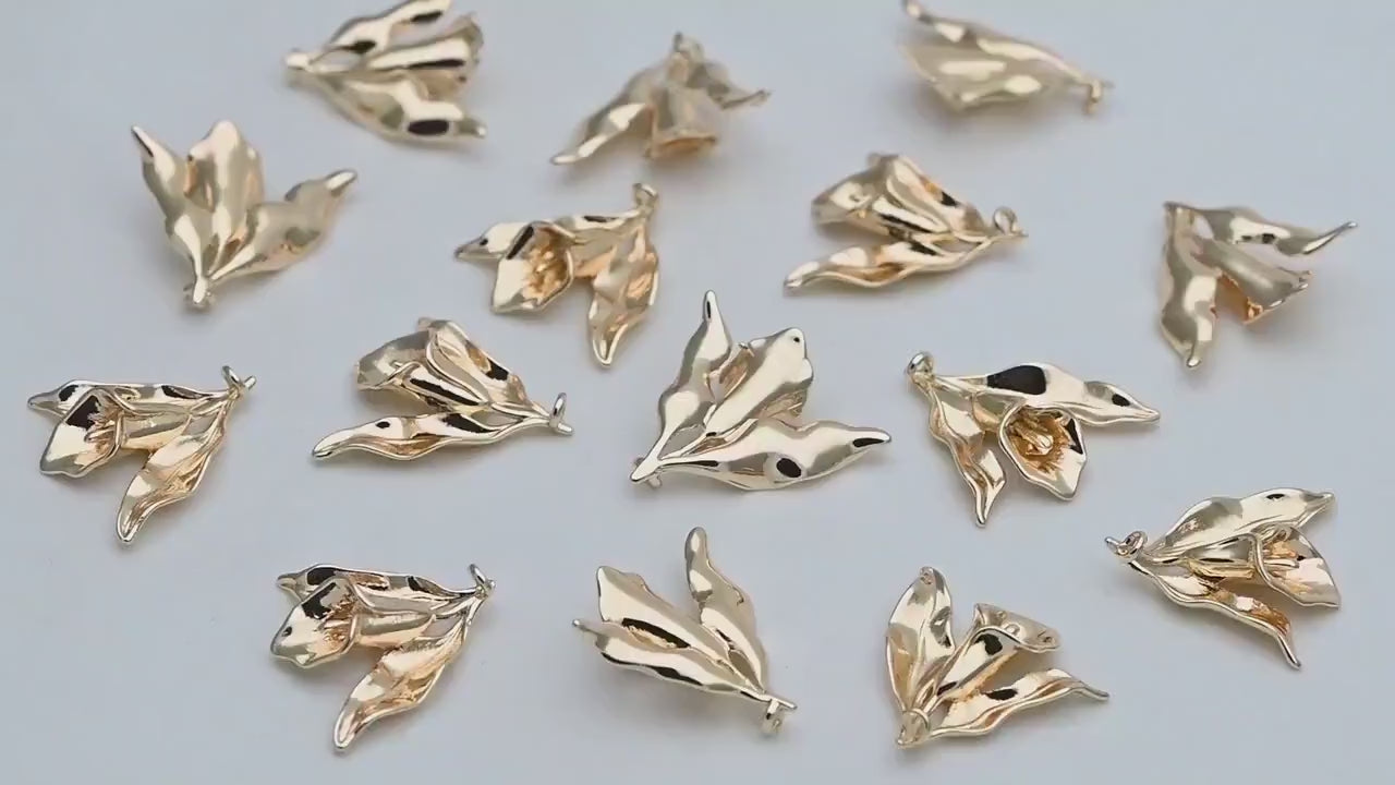 10pcs Gold Flower Charms, Gold plated Brass, Pearl Peg Mounts, Half Drilled Pearl Settings (GB-3770-F)