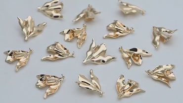 10pcs Gold Flower Charms, Gold plated Brass, Pearl Peg Mounts, Half Drilled Pearl Settings (GB-3770-F)