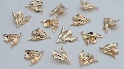 10pcs Gold Flower Charms, Gold plated Brass, Pearl Peg Mounts, Half Drilled Pearl Settings (GB-3770-F)