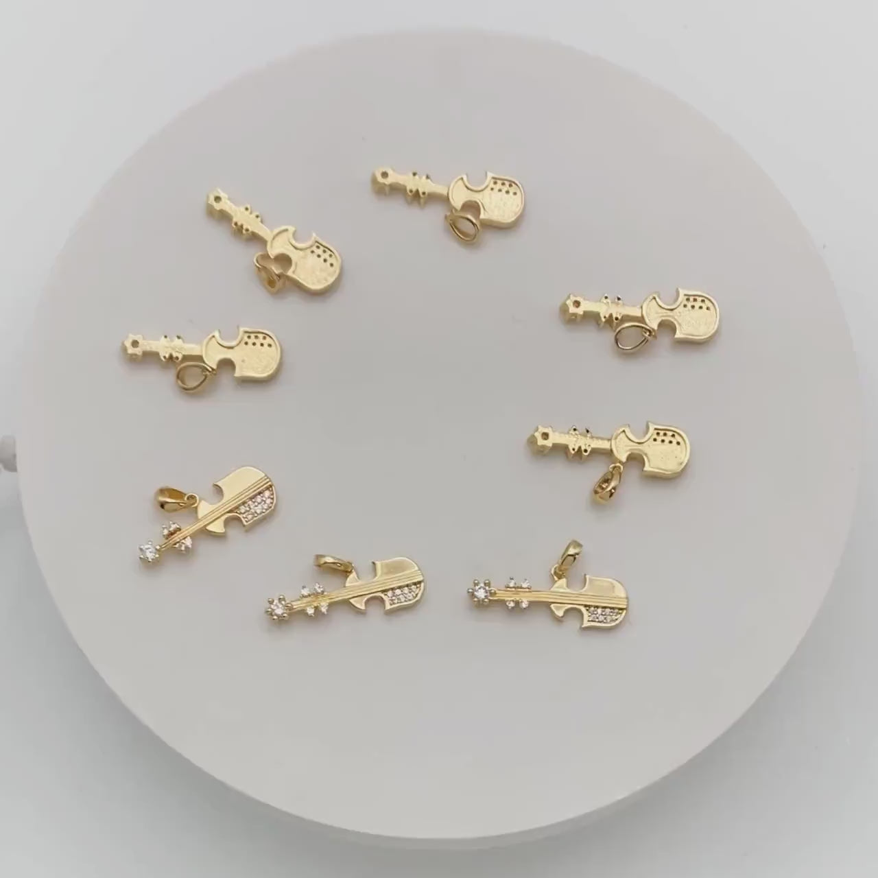 4pcs CZ Pave Bass Charms, 18K Gold plated Brass, Musical Instrument Pendants (GB-2079)