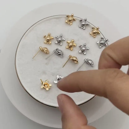 10pcs Gold/ Silver Turtle Earrings, Gold/ Rhodium Plated Brass, Minimalist Stud Earrings (GB-3845)