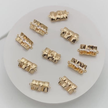 4pcs Gold plated Brass Curved Rectangle Link Charms, CZ Pave Connector Pendants (GB-3135)