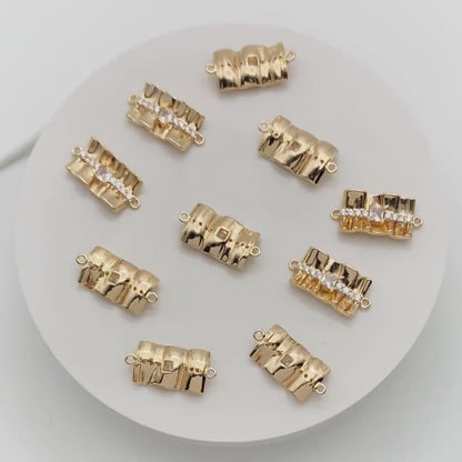4pcs Gold plated Brass Curved Rectangle Link Charms, CZ Pave Connector Pendants (GB-3135)
