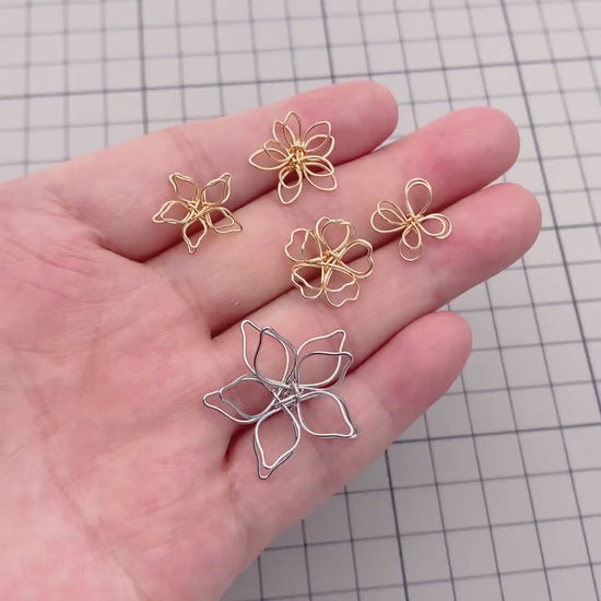 10pcs Gold/ Silver Tone Iron Wire Flowers, Gold/ Rhodium plated Iron, Hand-Wired Floral Charm Pendant Connectors (GB-720)