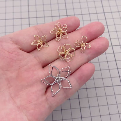 10pcs Gold/ Silver Tone Iron Wire Flowers, Gold/ Rhodium plated Iron, Hand-Wired Floral Charm Pendant Connectors (GB-720)