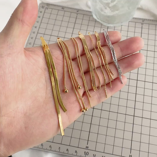 4pcs Chain Tassel Charms, Gold/ Rhodium plated Brass, Tassel Earring Components (GB-3523)