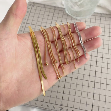 4pcs Chain Tassel Charms, Gold/ Rhodium plated Brass, Tassel Earring Components (GB-3523)