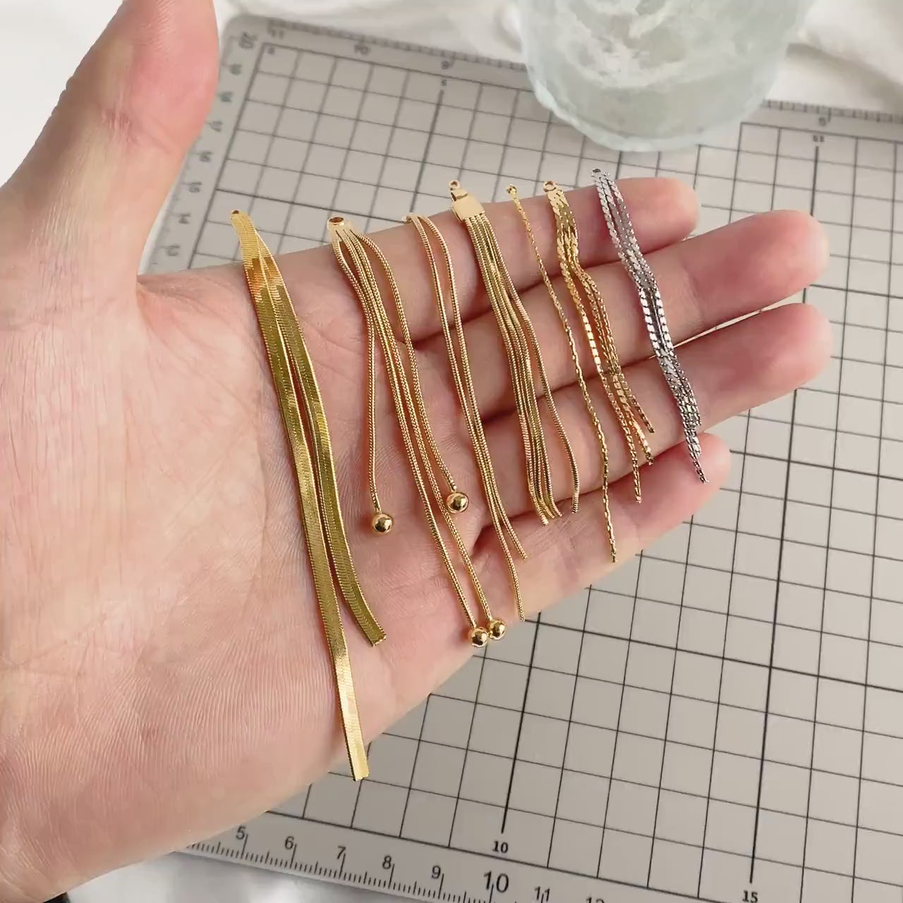 4pcs Chain Tassel Charms, Gold/ Rhodium plated Brass, Tassel Earring Components (GB-3523)