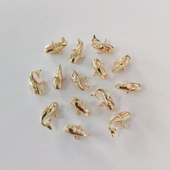 4pcs Gold Whale charm, 3D Whale Charm, Whale pendant (GB-2560-A)