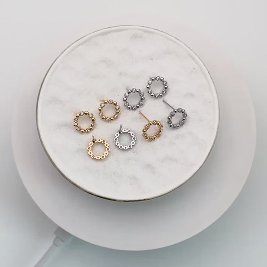 10pcs CZ Pave Gold/ Silver Round Circle Stud Earrings, Gold/ Rhodium plated Brass, 10mm Hoop Stud Earrings (GB-4309)