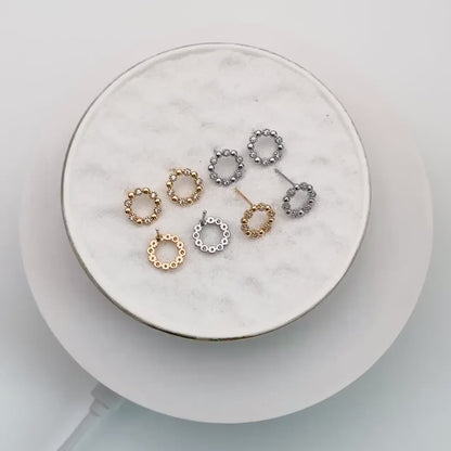 10pcs CZ Pave Gold/ Silver Round Circle Stud Earrings, Gold/ Rhodium plated Brass, 10mm Hoop Stud Earrings (GB-4309)