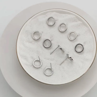 10pcs Silver tone Round Circle Ear Posts 10mm, Rhodium plated Brass, Geometric Loop Stud Earrings (GB-756)