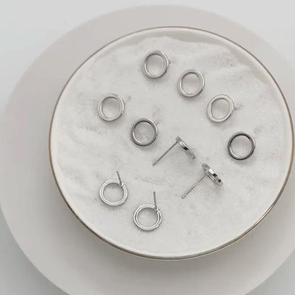 10pcs Silver tone Round Circle Ear Posts 10mm, Rhodium plated Brass, Geometric Loop Stud Earrings (GB-756)