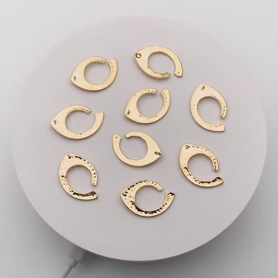 10pcs Gold plated Brass Hammered Charm Pendant 26x17mm, DIY Pearl Peg Mounts, Half Drilled Pearl Settings (GB-857)