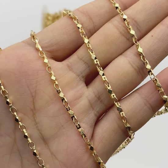 Gold plated Brass Link Chains 2.6mm, Floral Specialty Chains for DIY Necklace (#LK-401)/ 1 Meter=3.3 ft