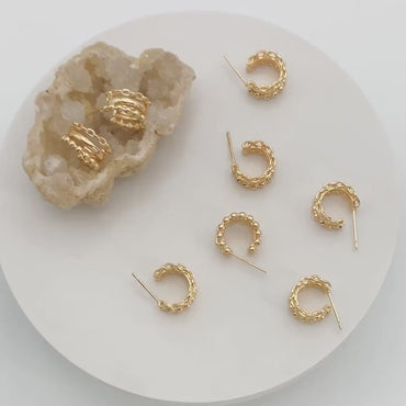 10pcs Gold Round Circle Ear Posts 14mm, Gold plated Brass, Geometric Loop Stud Earrings (GB-2051)