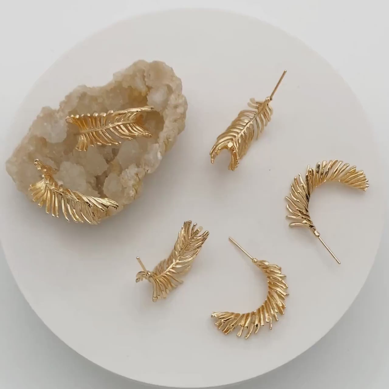4pcs Gold Feather Earring, Leaf Hoop Earring,  Metal Statement Earring, Modern Metal Earring, Gift For Her, Minimalist Earring (GB-2827)