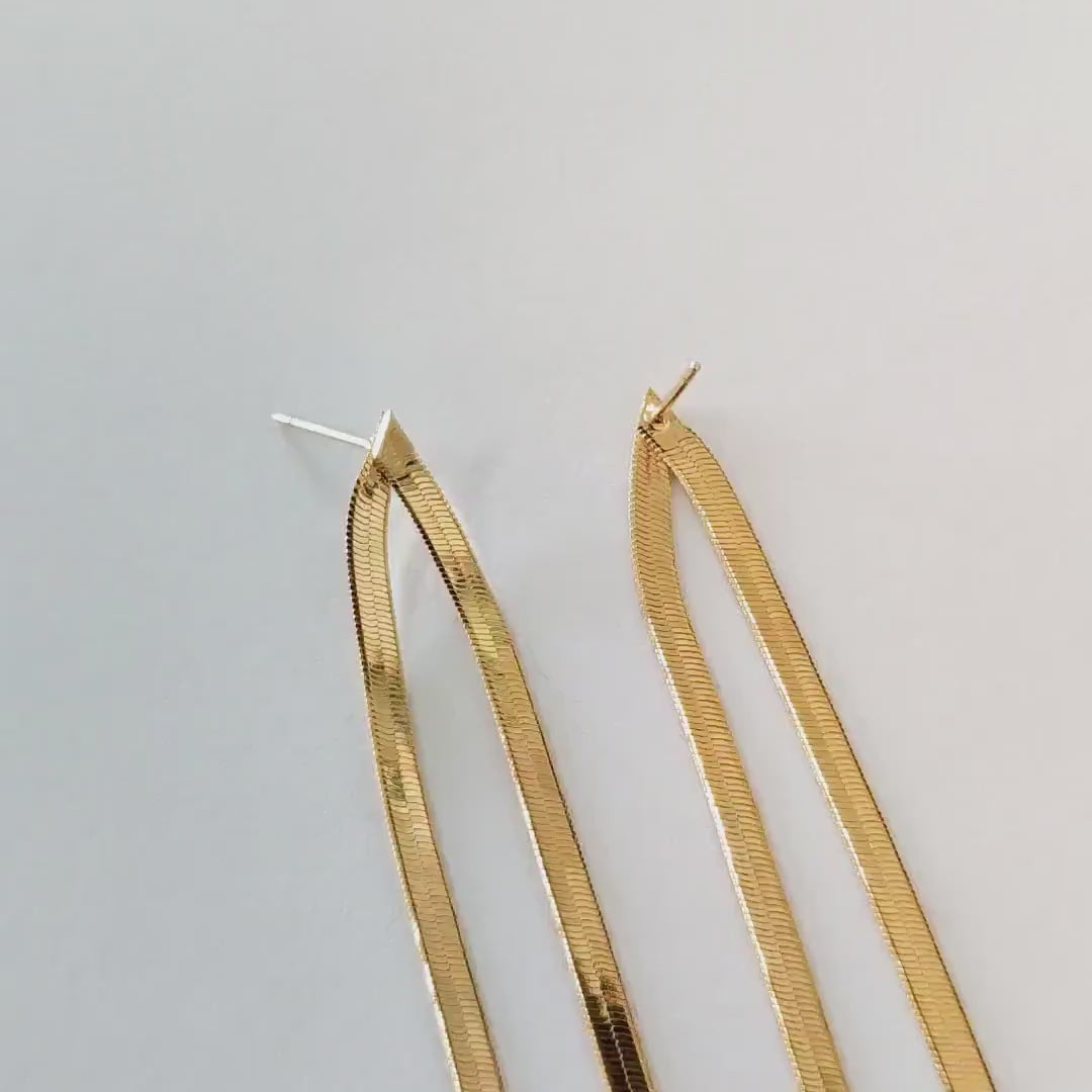 4pcs Gold/ Silver Snake Chain Earrings, Tassel Stud Earring, Dangling Earrings, Simple Long Earrings, Minimalist Earrings (GB-2809)