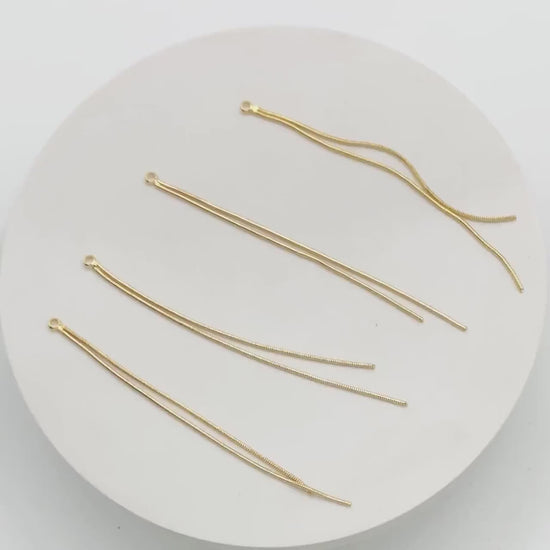 4pcs Gold Earring Charms 82mm, Gold plated Brass Chain Tassel Pendants, Long Chain Earwire Components  (GB-3523-A)