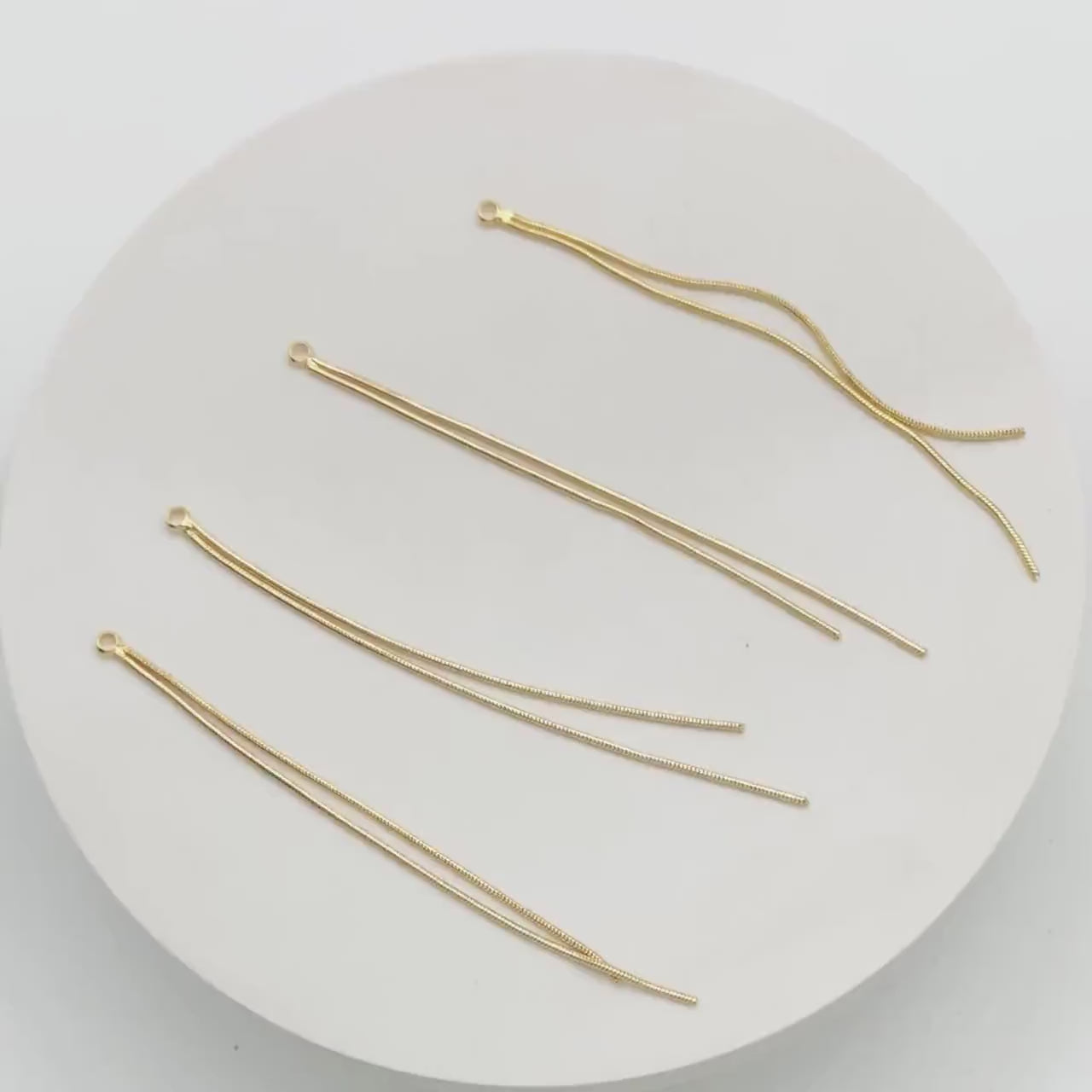 4pcs Gold Earring Charms 82mm, Gold plated Brass Chain Tassel Pendants, Long Chain Earwire Components  (GB-3523-A)