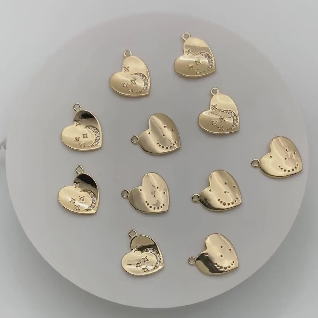 4pcs CZ pave Heart Charms, 18K Gold plated Brass, Heart Pendants with Star and Moon (GB-2277)