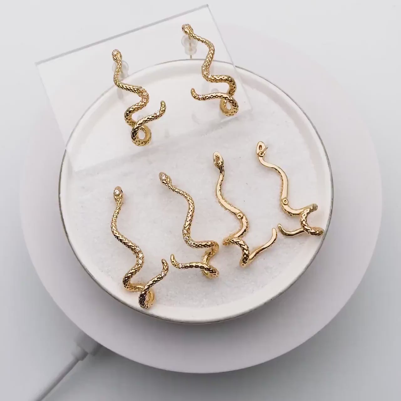 4pcs CZ Pave Gold Snake Climber Earrings, 18K Gold plated Brass, Animal Crawler Earrings (GB-4149)