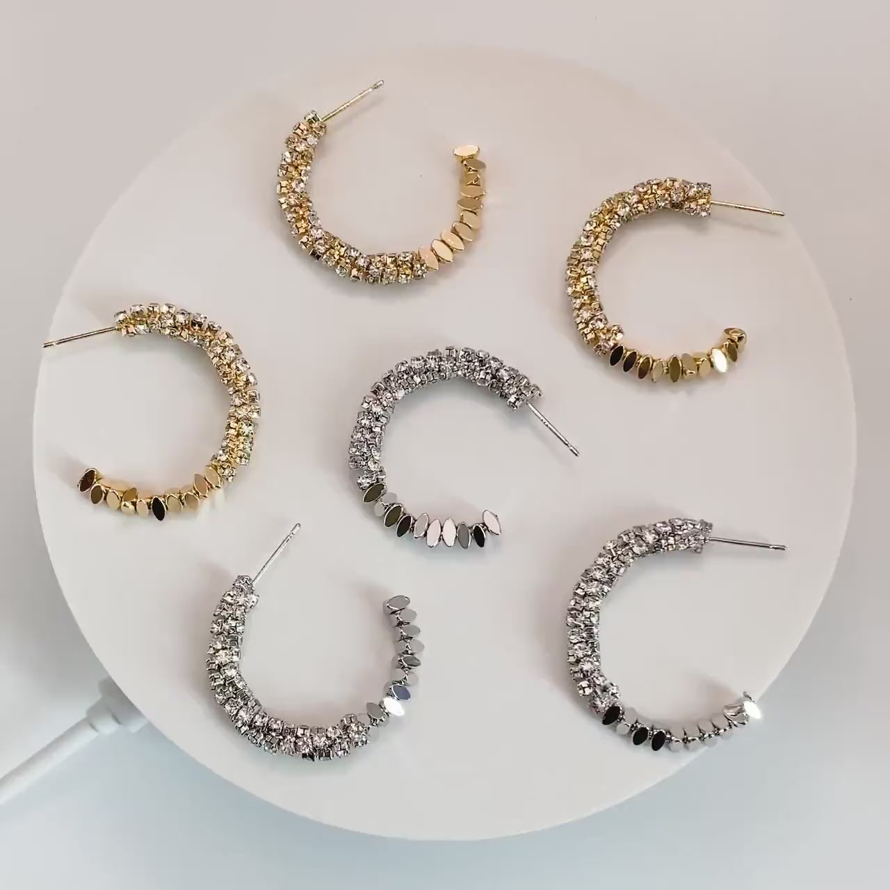 4pcs CZ Pave Gold/ Silver Beaded Round Hoop Earrings, 18K Gold/ Rhodium plated Brass, Geometric Hoop Stud Earrings (GB-4554)