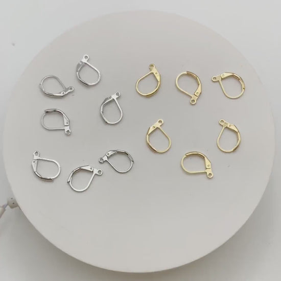 20pcs Gold/ Silver Leverback Ear Hooks, Real Gold/ Rhodium plated Brass, Earring Wire Hooks  (GB-475-C)